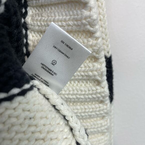 Kule The Matey Cream Black Stripe Chunky Cotton Knit Zip Collar Sweater womens S - Picture 15 of 17